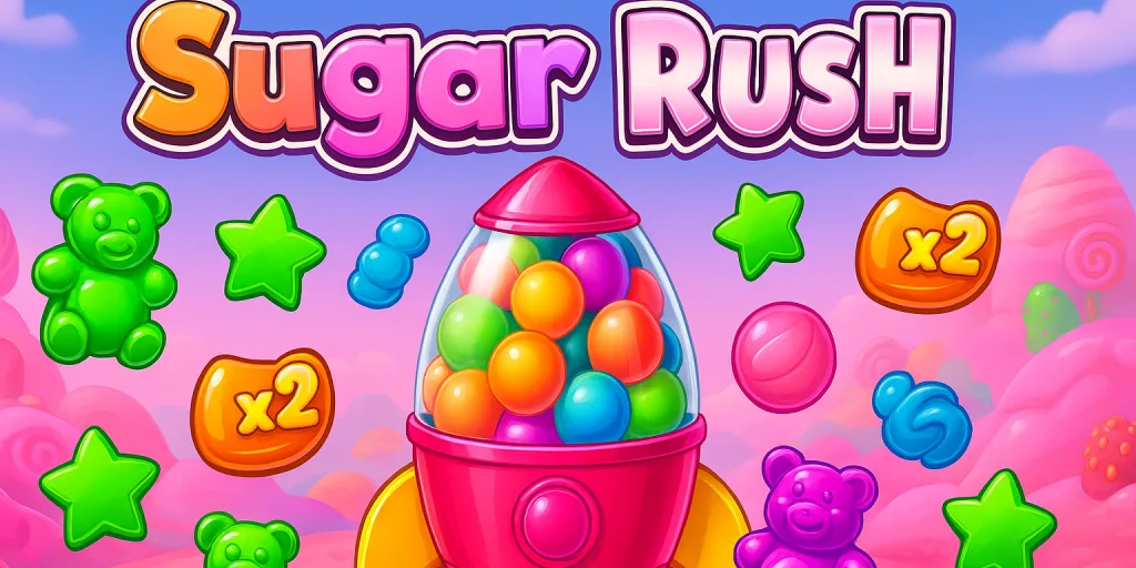 Sugar Rush slot oyunu renkli şeker krallığı bannerı